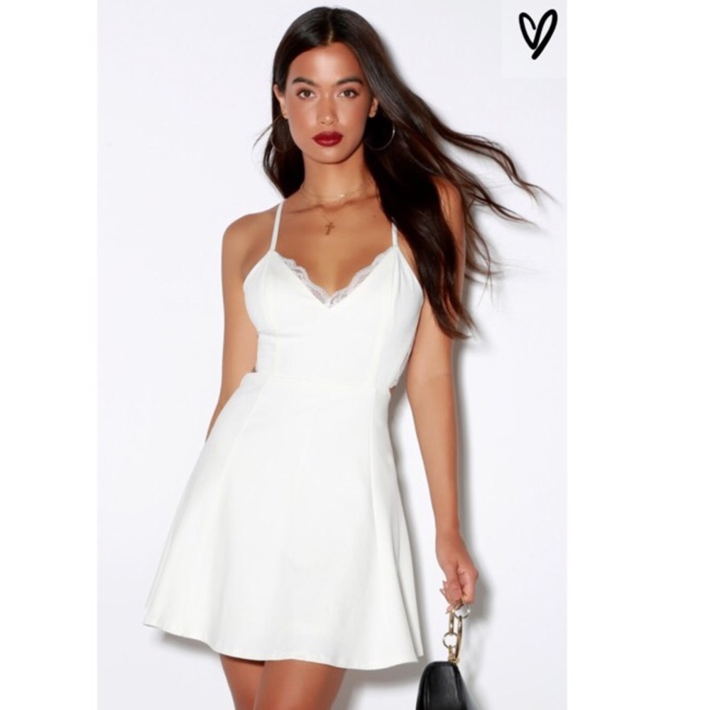 Lulus NEW Perfect Evening Ivory Lace Skater Dress